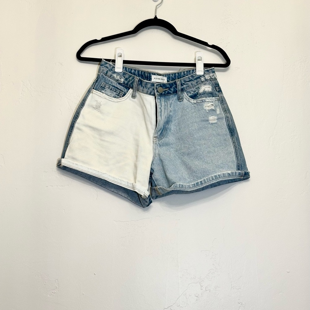 Flying Monkey Two Tone Jean Shorts High-Waisted